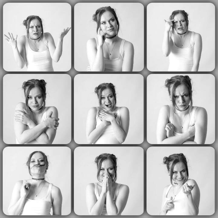 Roksi, Applecore, Cork, Model, Studio, Photoshoot, Glamour, Portrait, collage, expressions, black and white