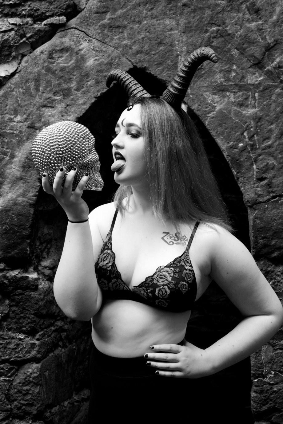 skull, Kashmira, black and white, Carey's Castle, glamour, cork, vintage