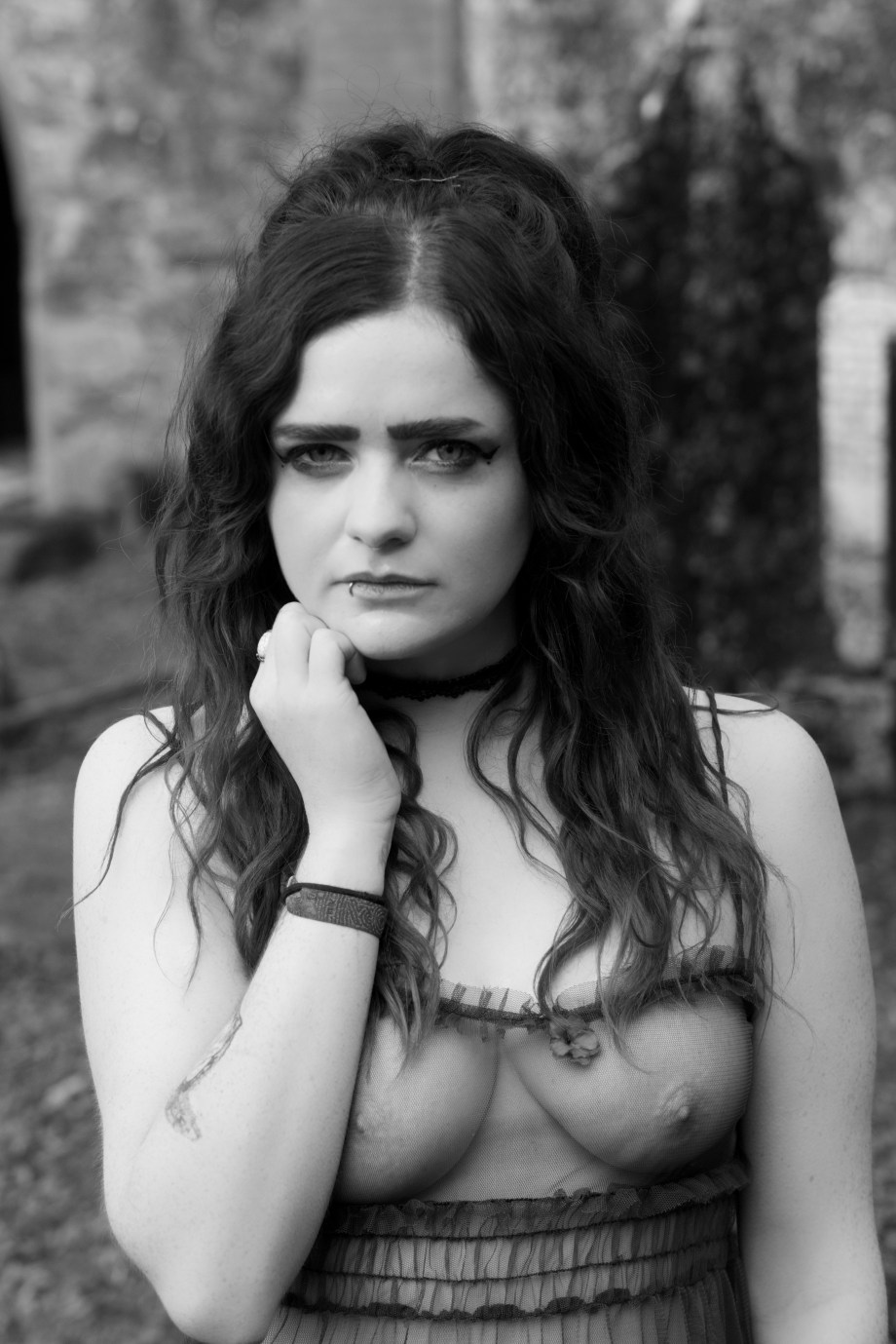 alternative, glamour, cork, kilcrea, abbey, black and white, gothic, eyes, samhain, silent movie, topless, implied