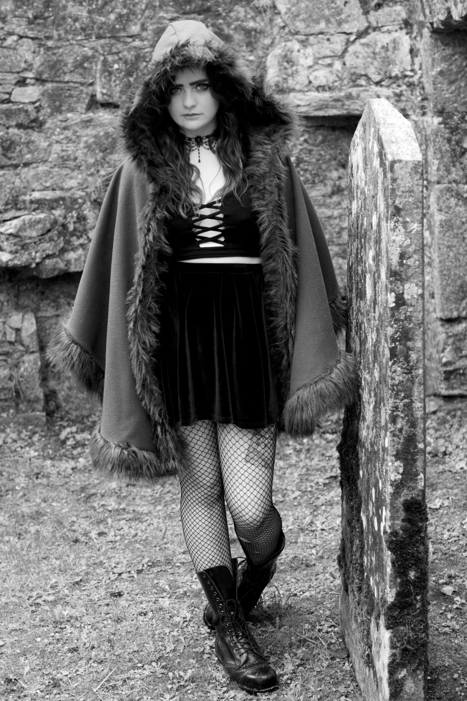 alternative, glamour, cork, kilcrea, abbey, black and white, gothic, eyes, samhain, silent movie