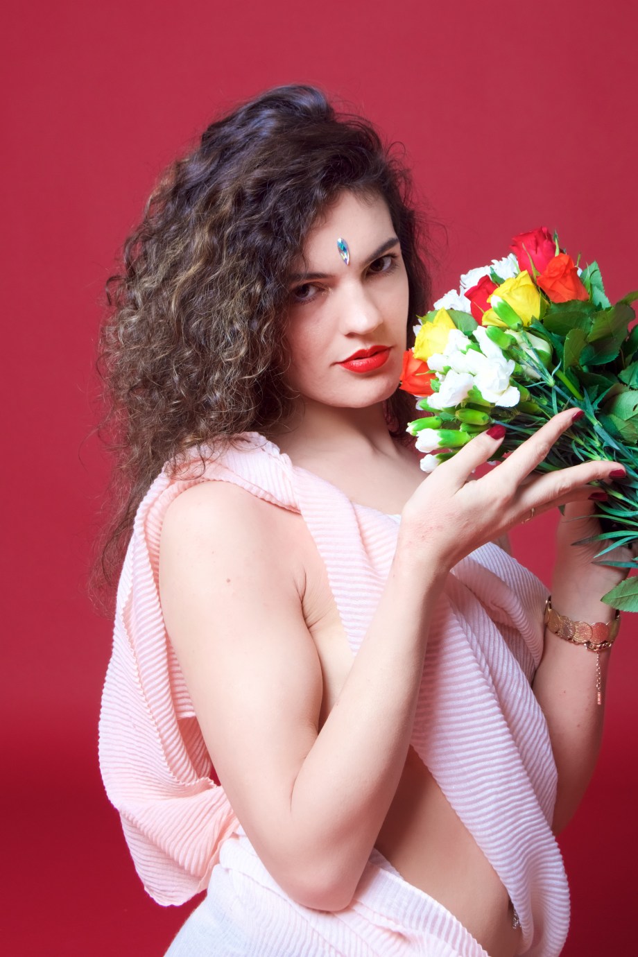 red, flowers, topless, implied, studio, femininity, hair, cork, models, ireland