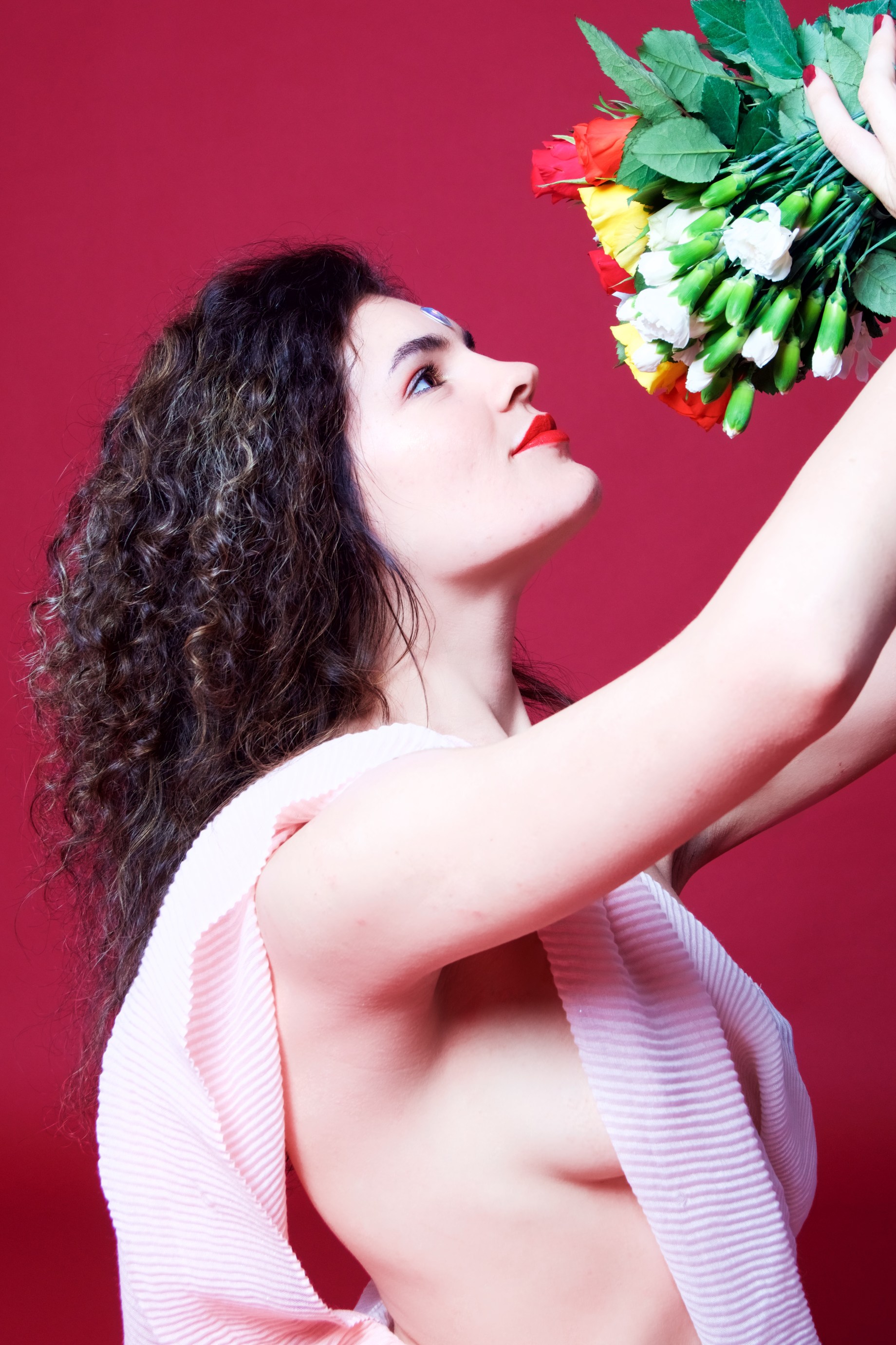 red, flowers, topless, implied, studio, femininity, hair, cork, models, ireland