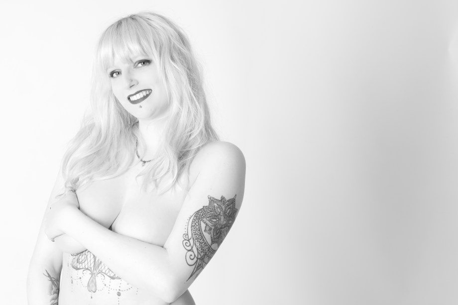 portrait, black and white, studio, glamour, ireland, cork, blonde, lingerie, topless, implied