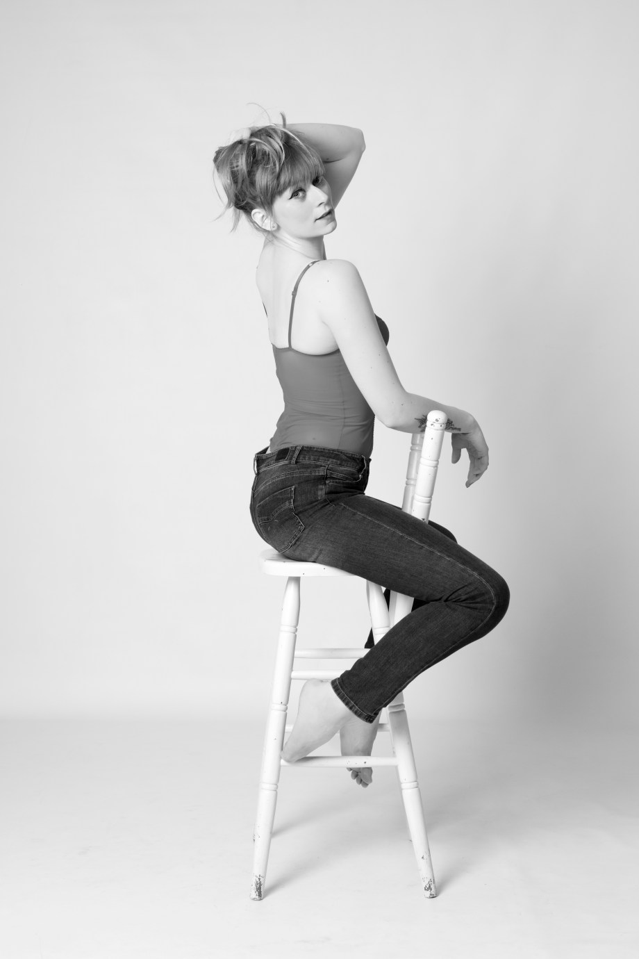 cork, portrait, glamour, studio shoot, jeans, denims, black and white