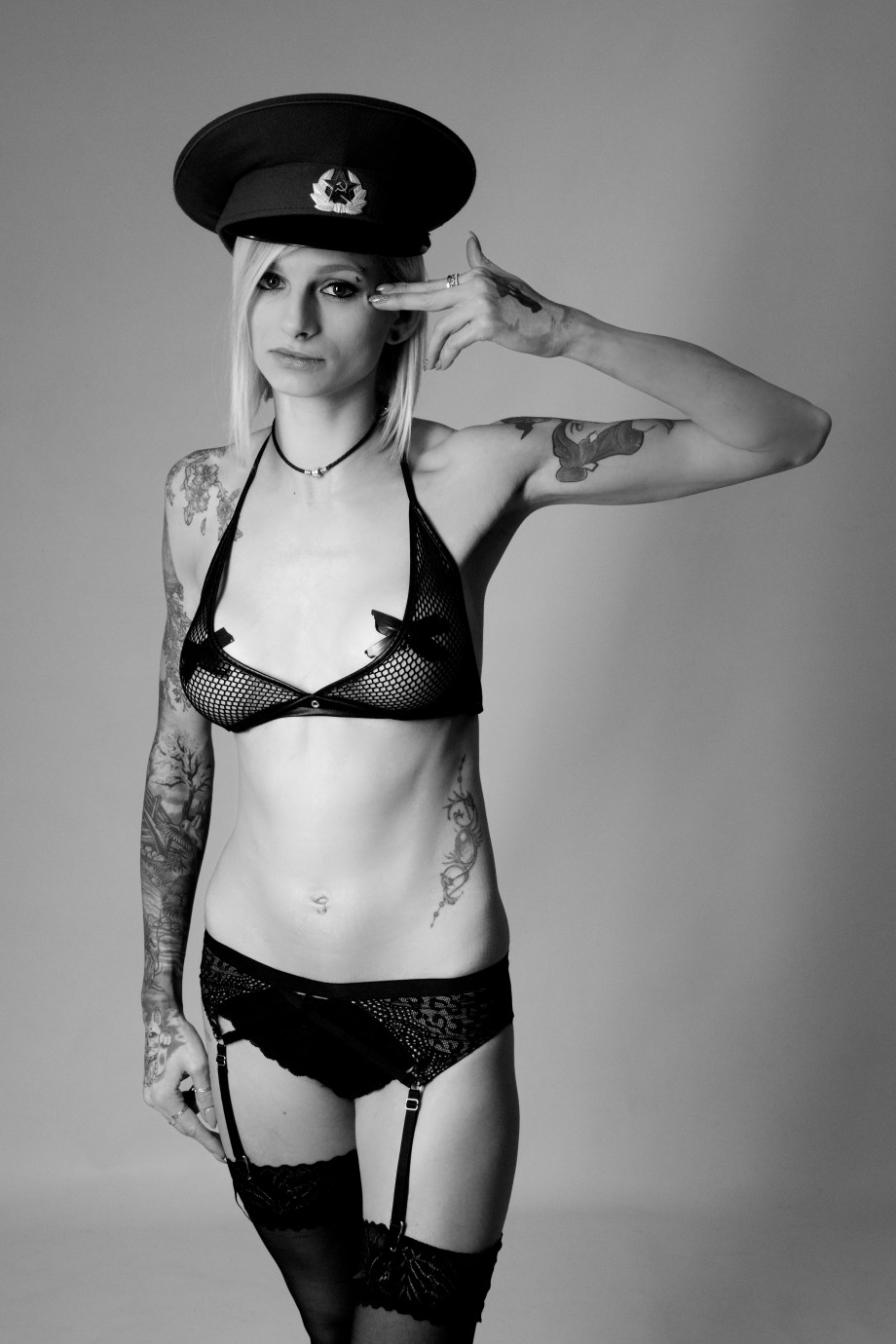 Liene Rauzenberga, Cork, Glamour, Boudoir, Model, Studio Shoot, black and white, topless, nude, alternative, tattoos