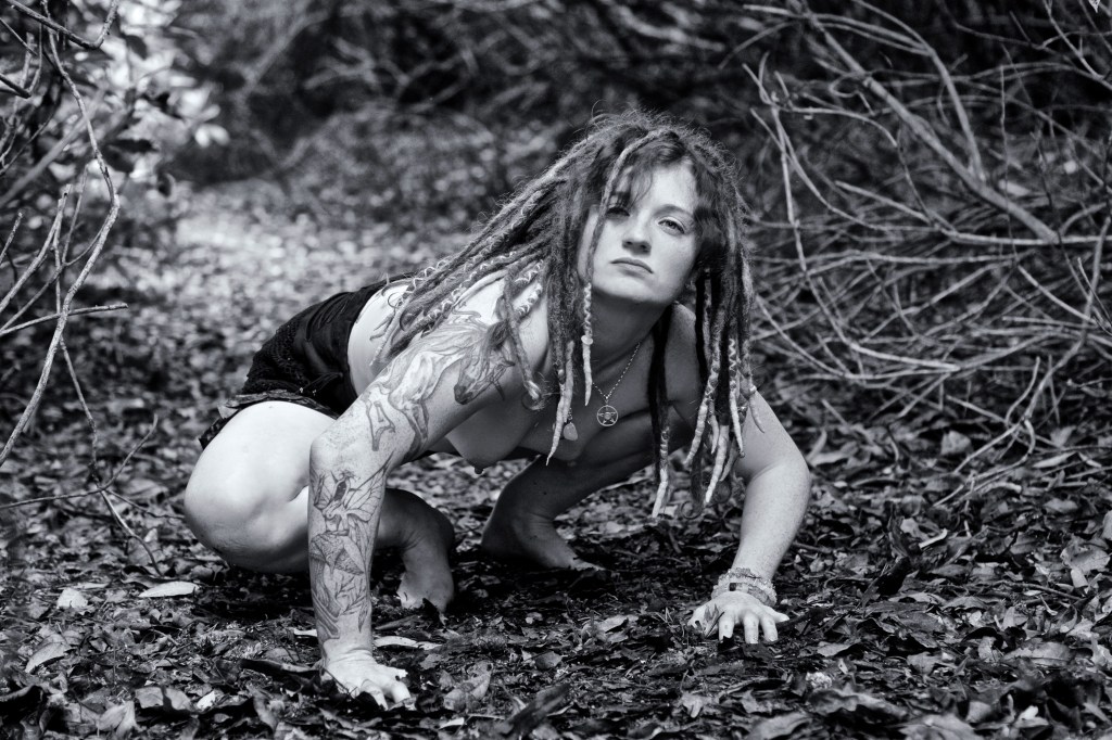 Forest Shoot, Alt Glamour, Cork, Ireland, black and white, topless