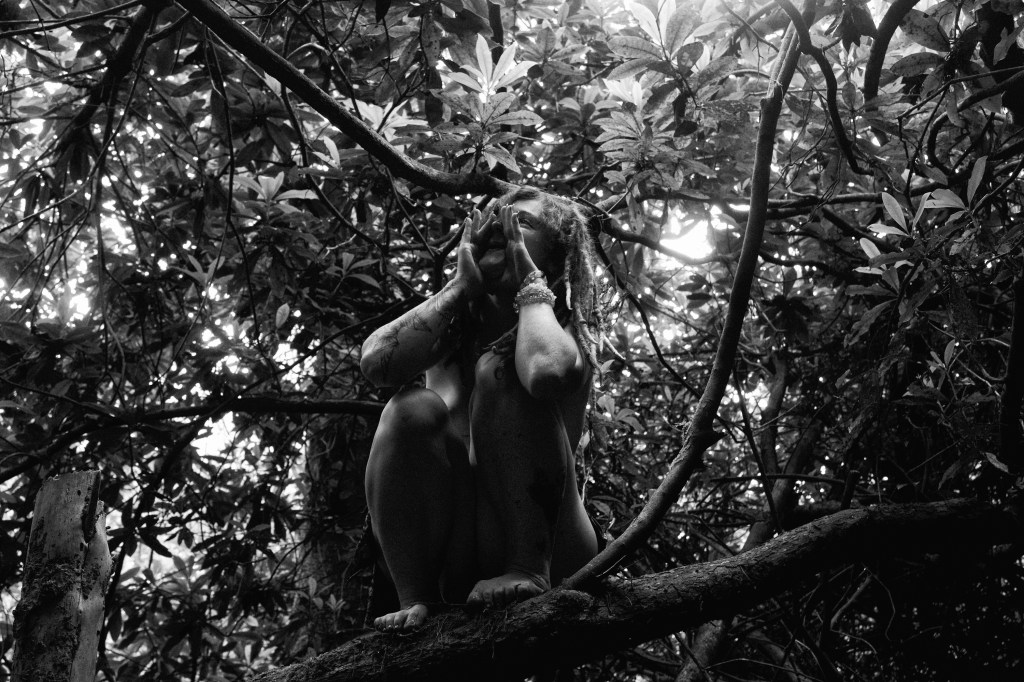Forest Shoot, Alt Glamour, Cork, Ireland, black and white, topless