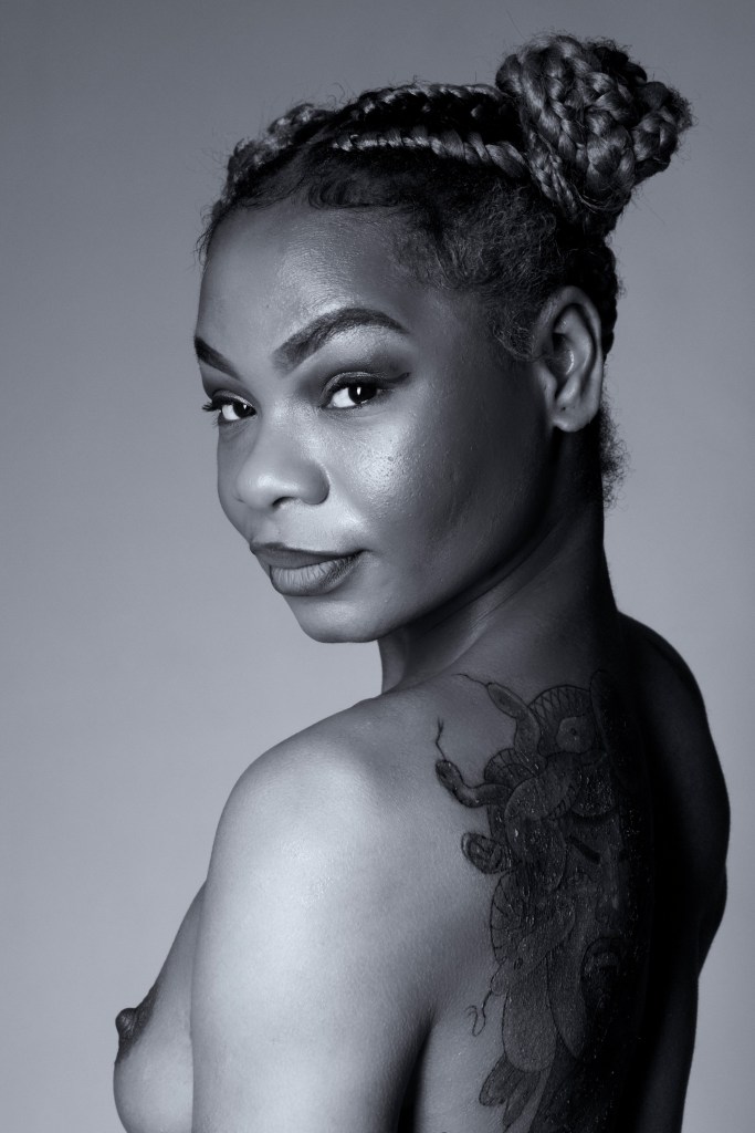 studio photography, cork, glamour, black and white, topless