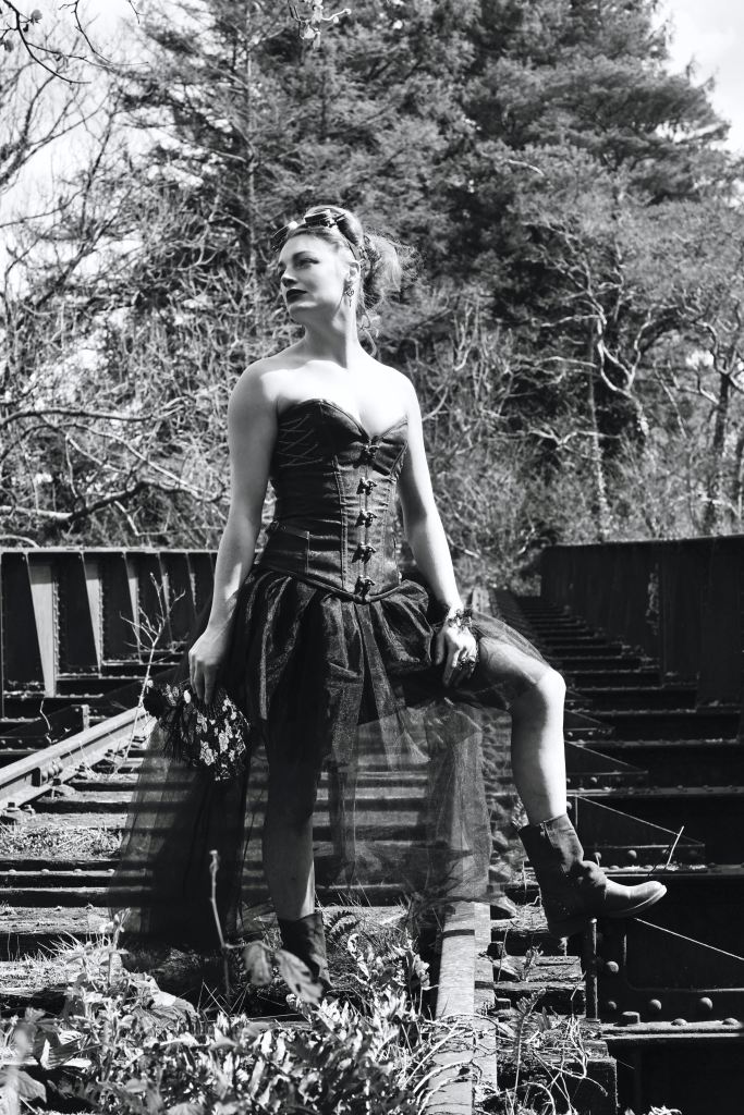 Model Photography, Cork, Ireland, Steampunk, railway track, black and white
