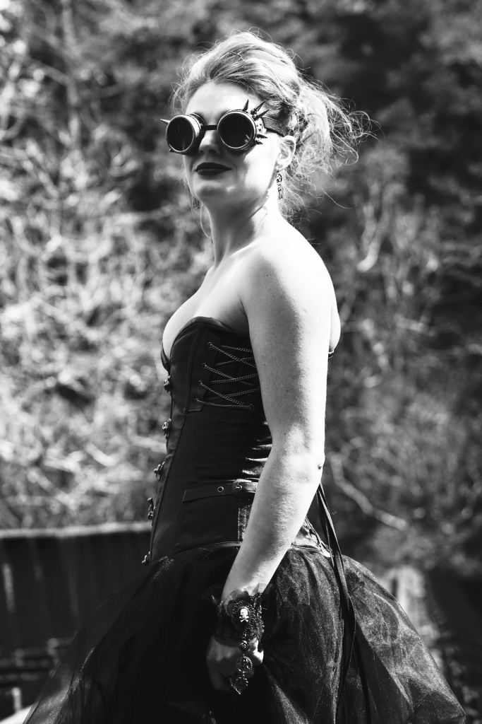 Model Photography, Cork, Ireland, Steampunk, railway track, black and white