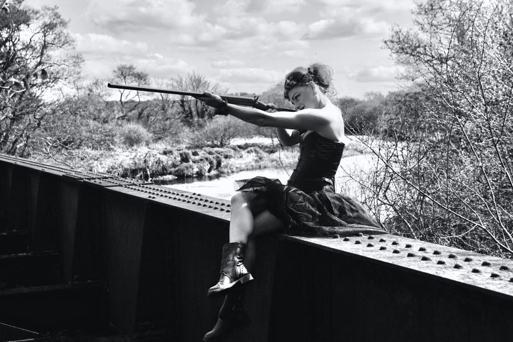 Model Photography, Cork, Ireland, Steampunk, railway track, black and white