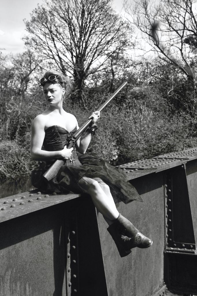 Model Photography, Cork, Ireland, Steampunk, railway track, black and white