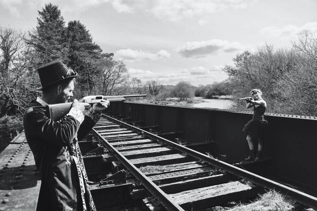 Model Photography, Cork, Ireland, Steampunk, railway track, black and white