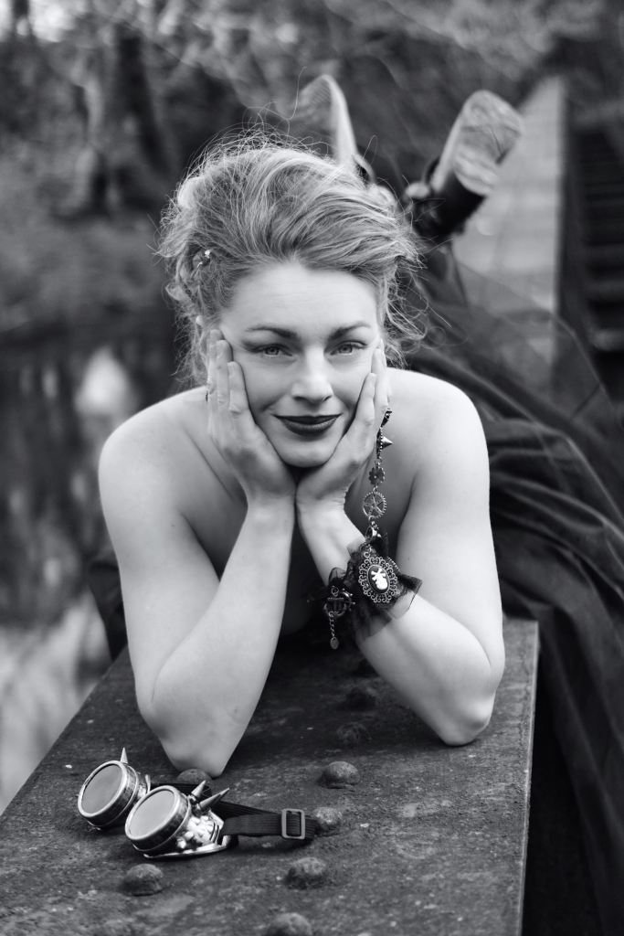 Model Photography, Cork, Ireland, Steampunk, railway track, black and white