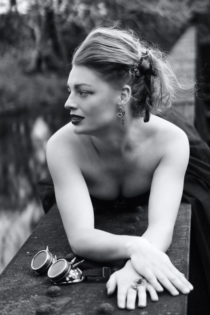 Model Photography, Cork, Ireland, Steampunk, railway track, black and white