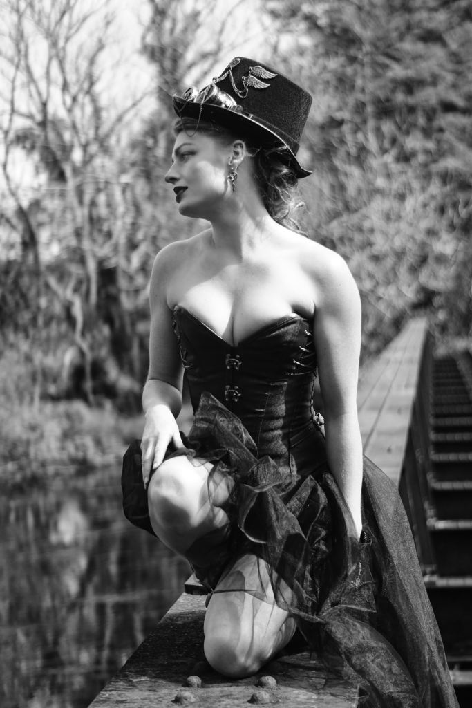 Model Photography, Cork, Ireland, Steampunk, railway track, black and white