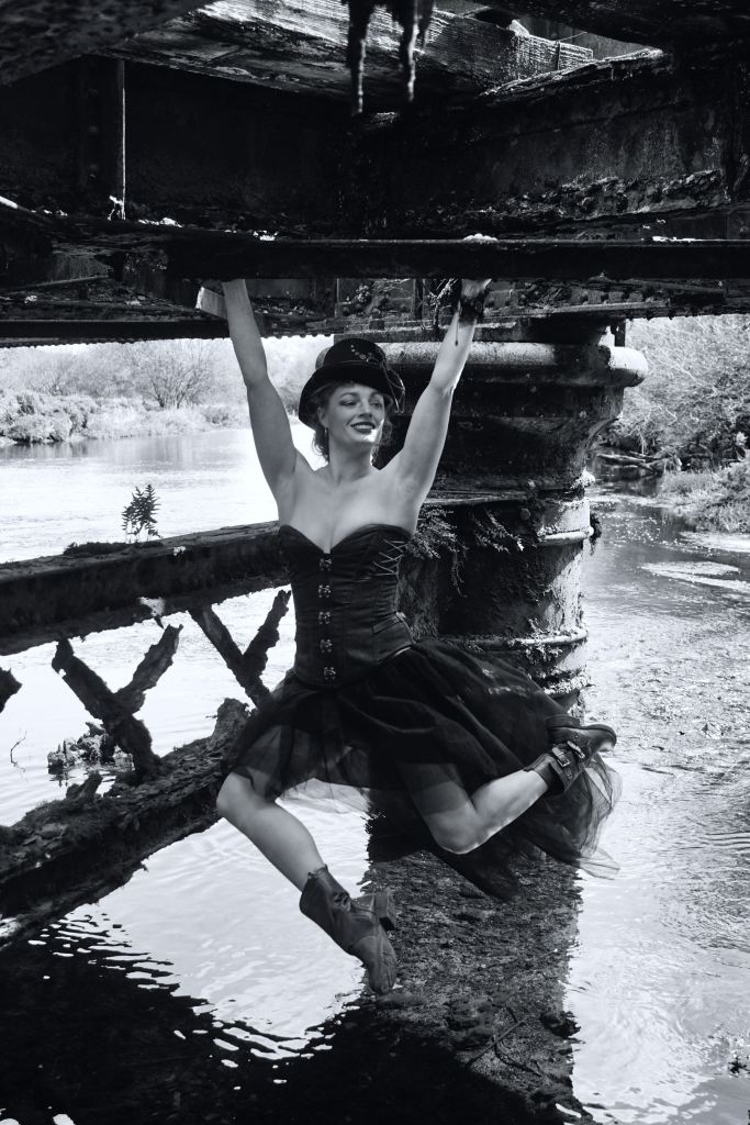 Model Photography, Cork, Ireland, Steampunk, railway track, black and white