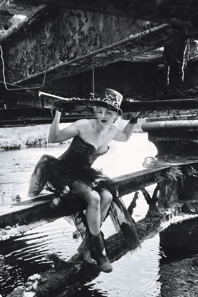Model Photography, Cork, Ireland, Steampunk, railway track, black and white