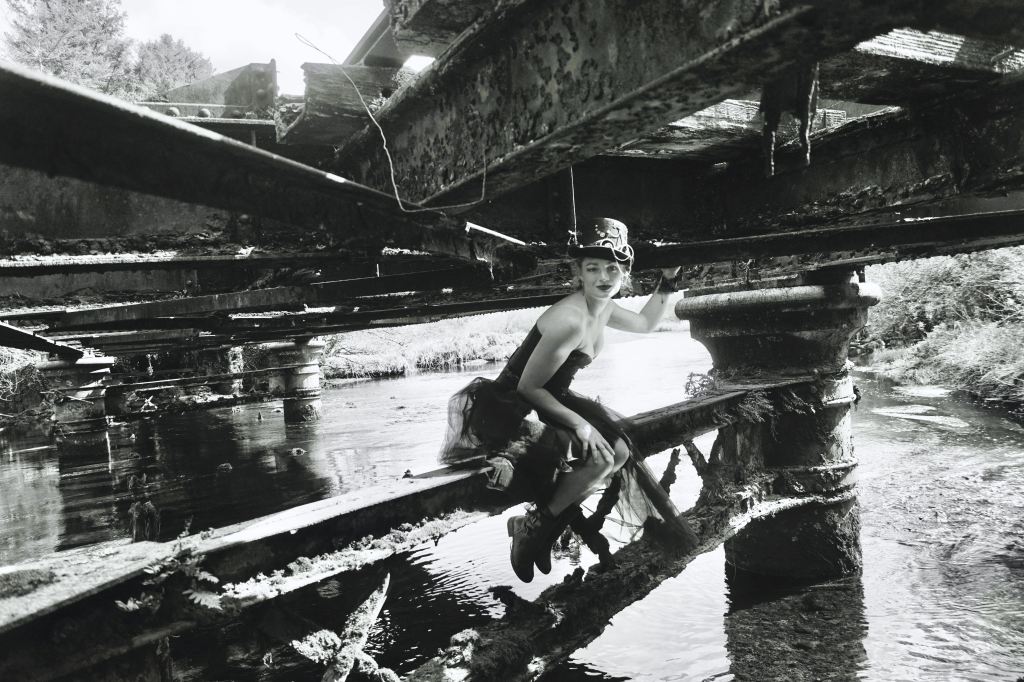 Model Photography, Cork, Ireland, Steampunk, railway track, black and white